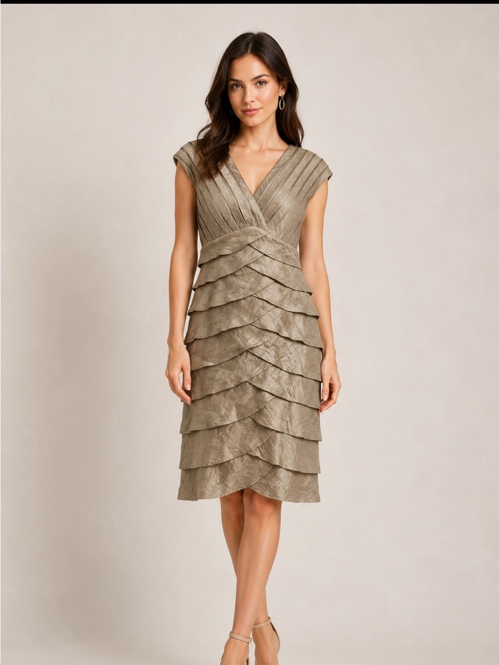 Cache Gold/Beige Metallic Layered Mini Dress with sheer netting in bodice size 4